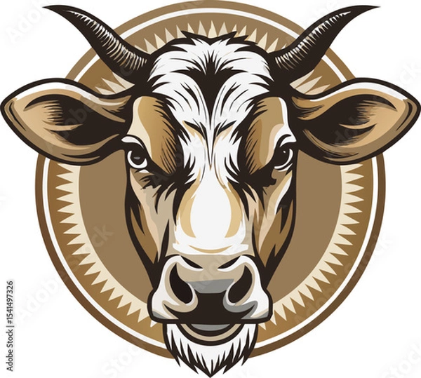Obraz Illustration of a cow head with horns isolated on white background
