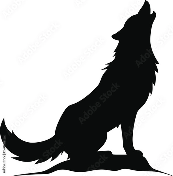 Obraz Silhouette of a wolf howling isolated on white background