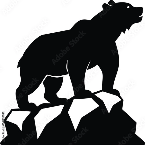 Obraz Bear silhouette standing on rocks isolated on white background