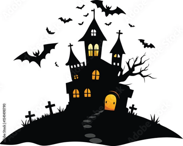 Obraz Haunted house with bats isolated on white background