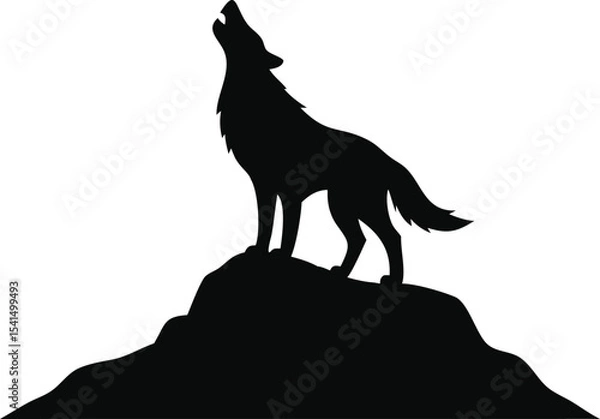 Obraz Silhouette of a wolf howling isolated on white background