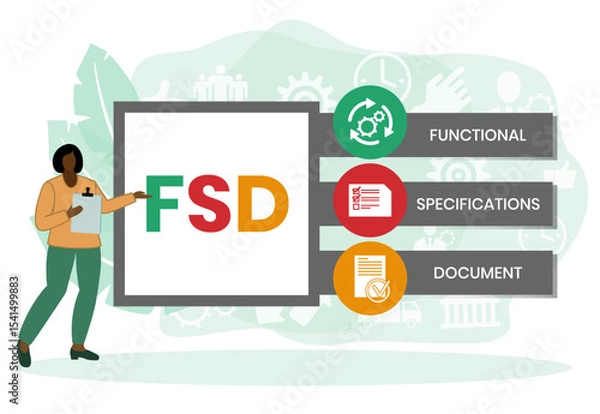 Obraz FSD - Functional Specifications Document acronym. business concept background. vector illustration concept with keywords and icons. lettering illustration with icons for web banner, flyer