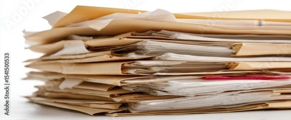 Fototapeta The stack of organized documents and folders in an office setting.
