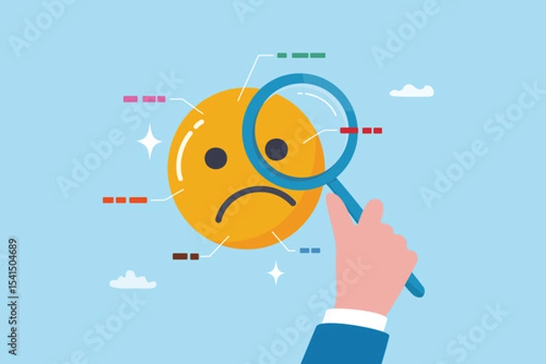 Obraz Pain point analysis, customer feedback or problem analysis for solution, marketing or analyze customer pain point for new opportunity concept, businessman analyze negative pain face to see value.