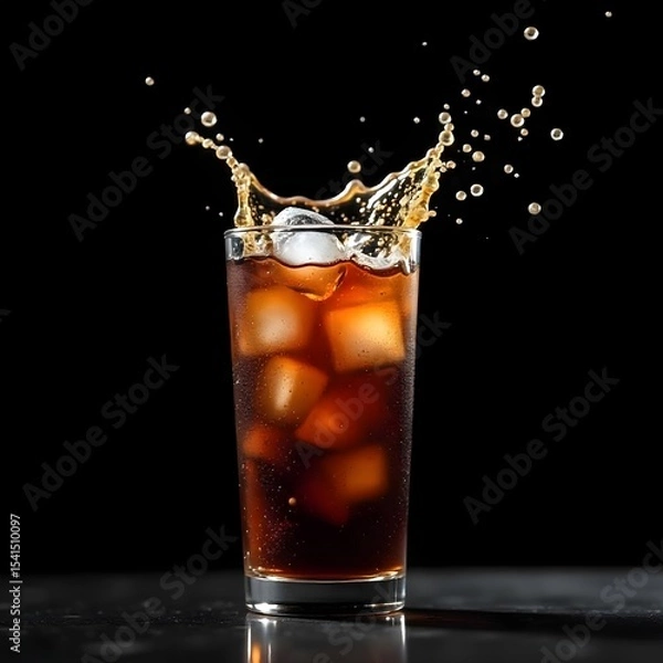 Fototapeta Refreshing splash of ice and drink on a dark background