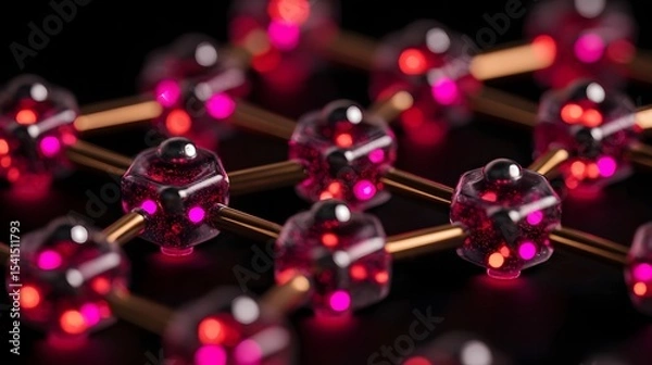 Fototapeta Close-up view of a vibrant molecular structure with glowing elements, showcasing intricate connections