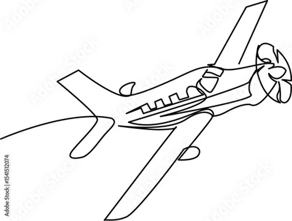 Obraz Old airplane in single line draw illustration. Continuous one line drawing of retro airoplane Editable stroke. Vector Illustration