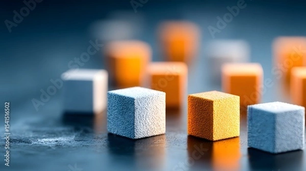 Fototapeta Colorful geometric cubes arranged on a dark surface, showcasing a modern design aesthetic
