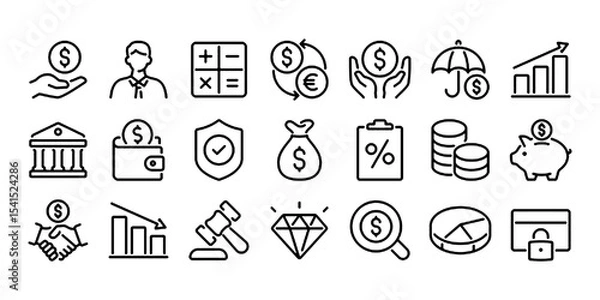 Fototapeta Money, payment and finance editable stroke outline icon isolated on white background flat vector illustration.