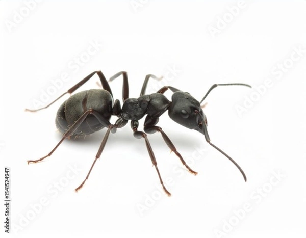Fototapeta Black ant close view over white background, no shadow