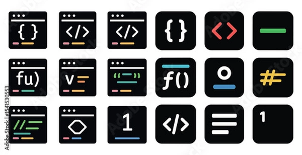 Fototapeta Web development icons set – pixel art, coding, software and programming graphics