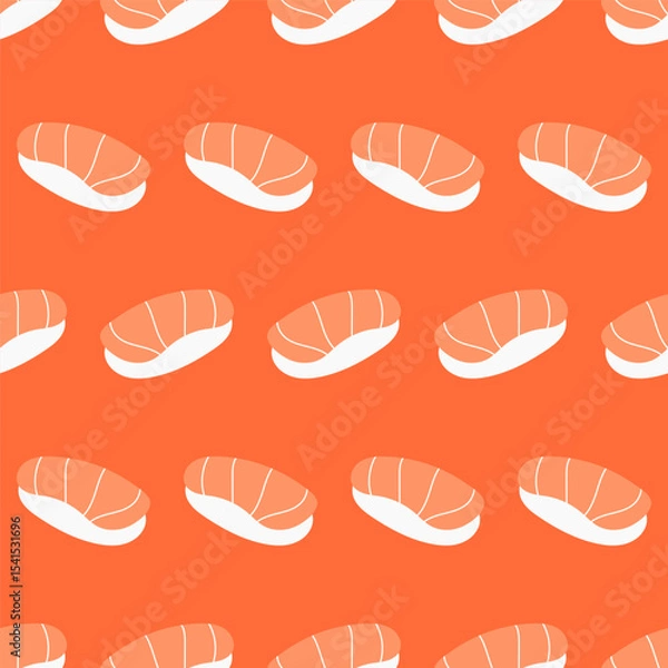 Fototapeta Seamless pattern salmon sushi on orange background. vector.