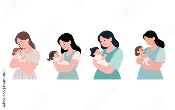 Obraz Mothers and Babies A heartwarming illustration of loving mothers holding their newborns.