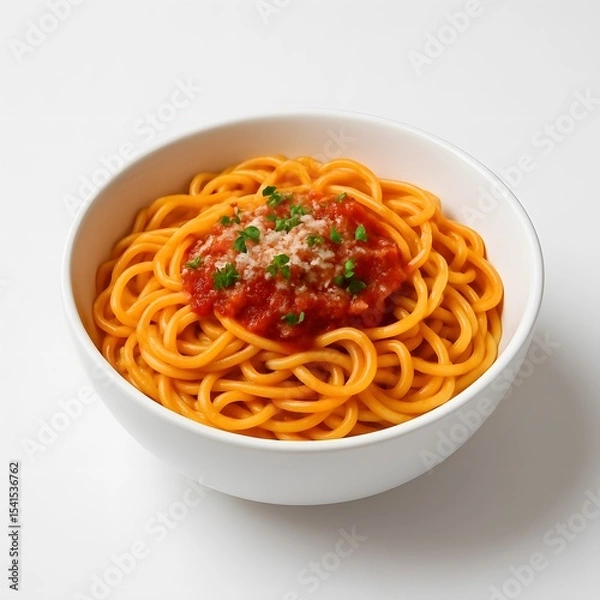 Fototapeta Spaghetti with Tomato Sauce in White Bowl