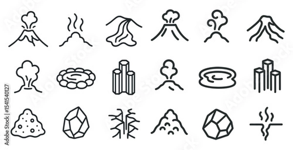 Fototapeta Volcano eruption outline icons set – linear, seismic, lava flow symbols