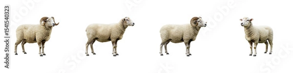 Obraz Ram in the Row: A row of majestic rams, showcasing their impressive horns and woolly coats, standing in a studio setting. capturing the stoic elegance of rural life. 