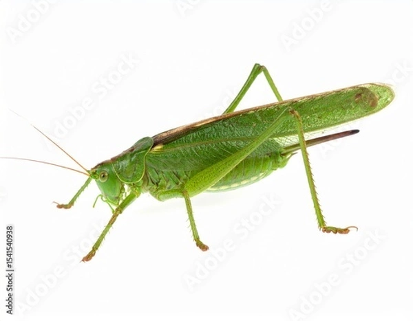 Fototapeta Grasshopper close view over white background, no shadow