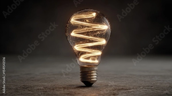 Obraz Light trail spiraling around floating idea bulb, abstract visualization of brainstorming