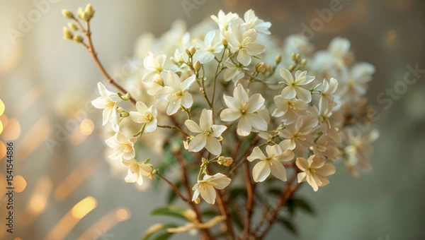 Fototapeta Delicate white flowers blooming on branches, creating a serene ambiance