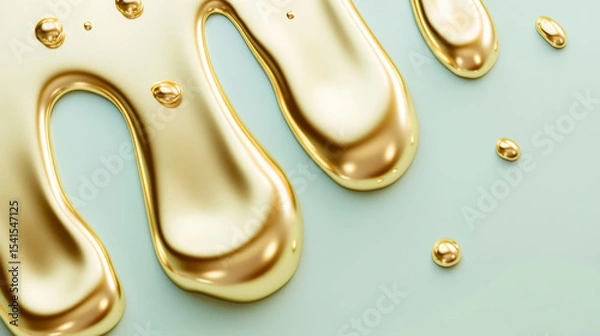Obraz Dripping Liquid Gold on Pastel Green Background