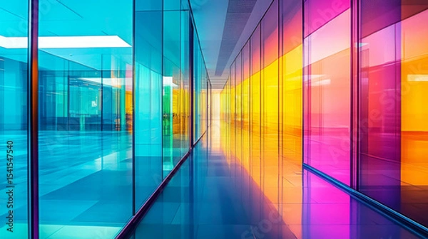 Obraz Futuristic Glass Corridor with Vibrant Neon Lighting