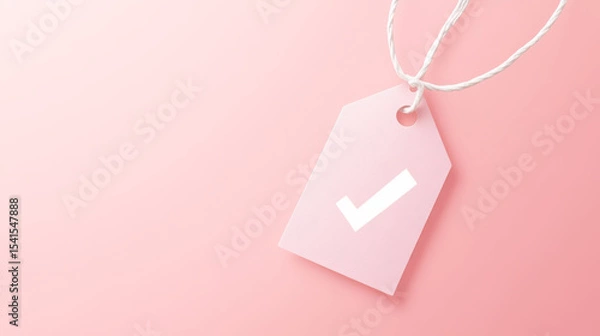 Obraz Minimalist Price Tags with Check Marks on Pink Background