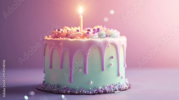 Obraz Elegant Birthday Cake with Candles and Festive Decorations