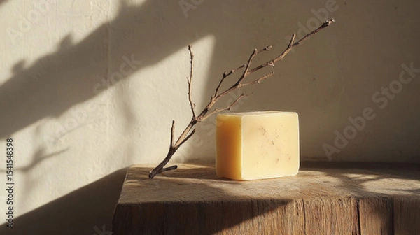 Obraz Handmade Natural Soap with Dried Branch in Warm Sunlight
