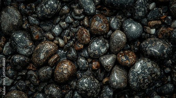 Fototapeta Wet speckled pebbles forming a beautiful natural pattern