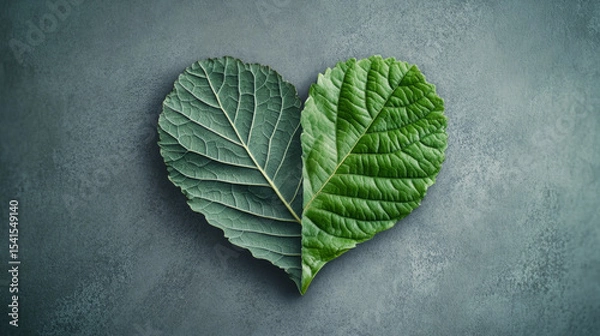 Obraz Heart-Shaped Green Leaves on Textured Grey Background