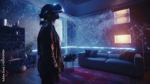 Obraz Immersive Virtual Reality Experience in Futuristic Setting