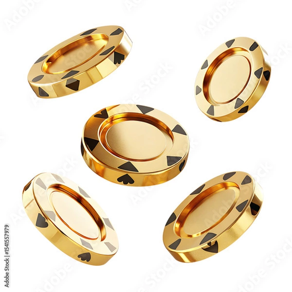 Fototapeta flying golden casino chips isolated on transparent white background, clipping path