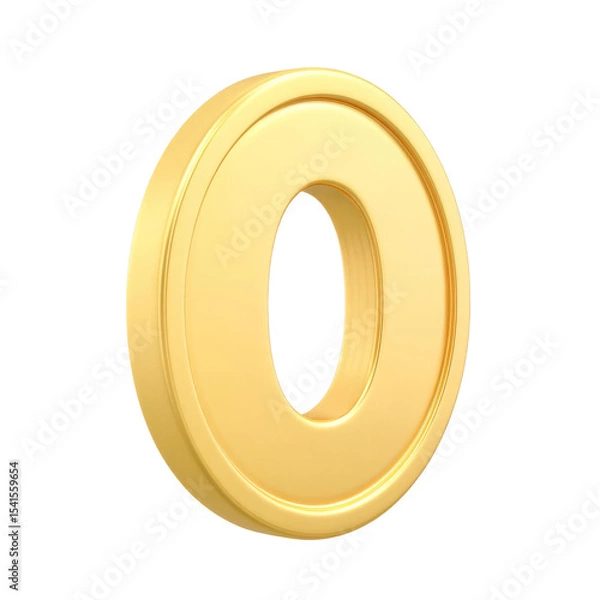 Fototapeta Shiny golden zero symbol with a smooth, polished surface.