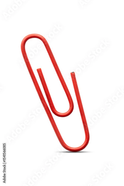 Fototapeta Red paper clip in vertical position with shadow
