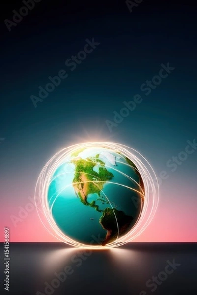 Fototapeta Glowing Earth Globe with Network Connections