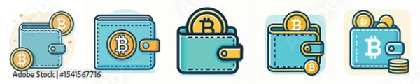 Fototapeta Bitcoin Wallet Icon Set – Flat Minimalist Cryptocurrency Digital Wallet Vector Collection for Blockchain, Crypto Exchange, and Fintech UI Design
