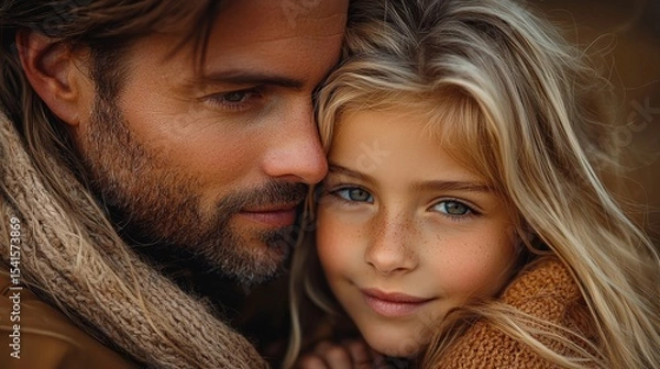 Fototapeta Father and daughter sharing a warm embrace in an intimate moment, showcasing love and connection in natural light