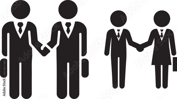 Obraz Two black human figures shaking hands, vector business icon