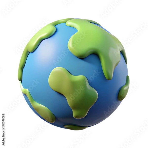 Fototapeta cartoon planet earth 3d rendering isolated on transparent background. Cartoon plastic style icon