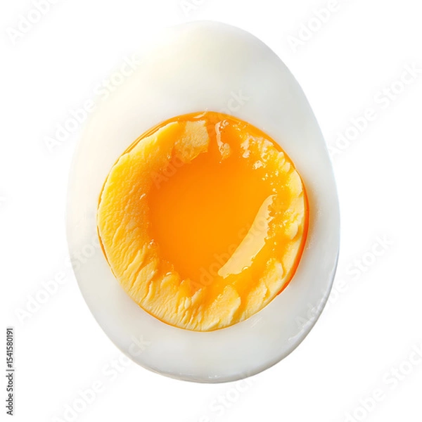 Fototapeta A single slice of hard-boiled egg with a smooth, creamy yolk, isolated on white