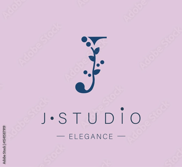 Obraz Logo, capital letter G. Monogram of Botanical Minimalistic, Initial. with Organic Plant Elements.  Vector design. for beauty salon or art studio.