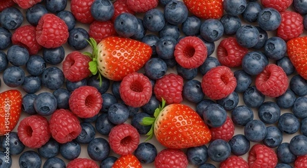 Obraz Berry Bliss A colorful mix of strawberries raspberries and blueberries