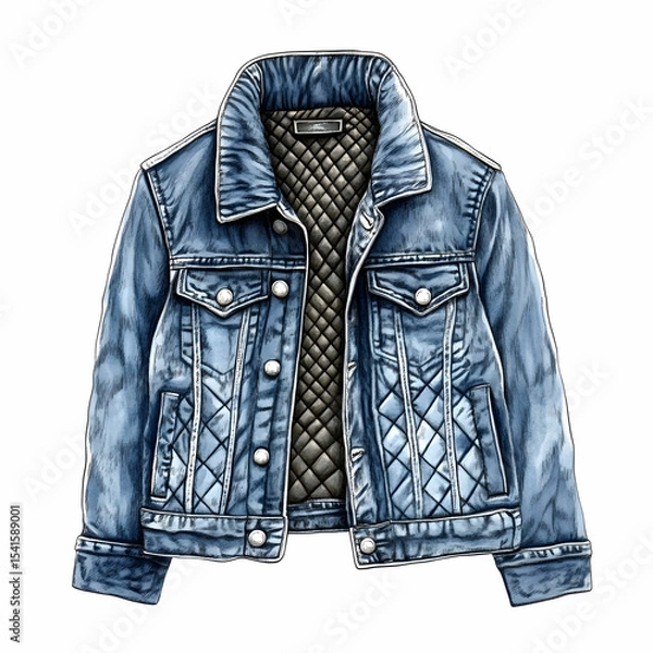 Fototapeta A jean jacket with quilted lining, offering a warm and stylish look, isolated on a white background