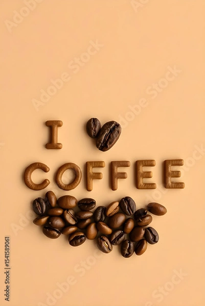 Fototapeta on a beige background the inscription I love coffee made from cookies and coffee beans
