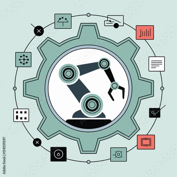 Fototapeta Robotic Arm Gear Automation Technology Process Workflow