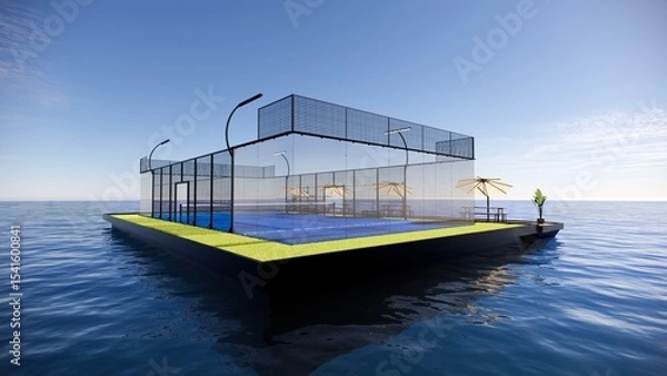 Fototapeta Padel Court Design Above Sea 3D Rendered Image