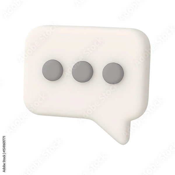Fototapeta 3D white chat bubble icon with three gray dots, isolated, designed for messaging, text communication, and chat applications