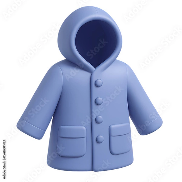 Fototapeta 3D render of a blue hooded raincoat with buttons and pockets, isolated on white. Ideal for rainy weather, outdoor, or fashion visuals