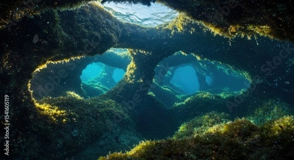 Fototapeta Submerged labyrinth An underwater world of seaweedcovered rock formations