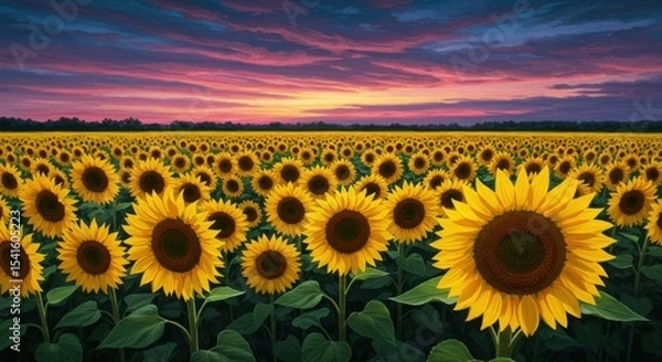 Obraz Sunflower sea under twilights brushstrokea vivid dreamscape